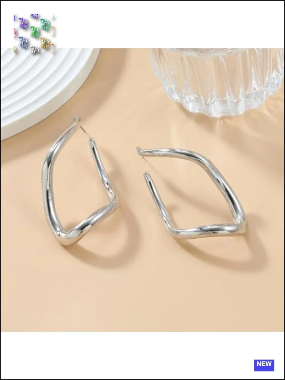 14K Gold Plated Unique Twisted Square Large Hoop Earrings Bold Geometric Drop
